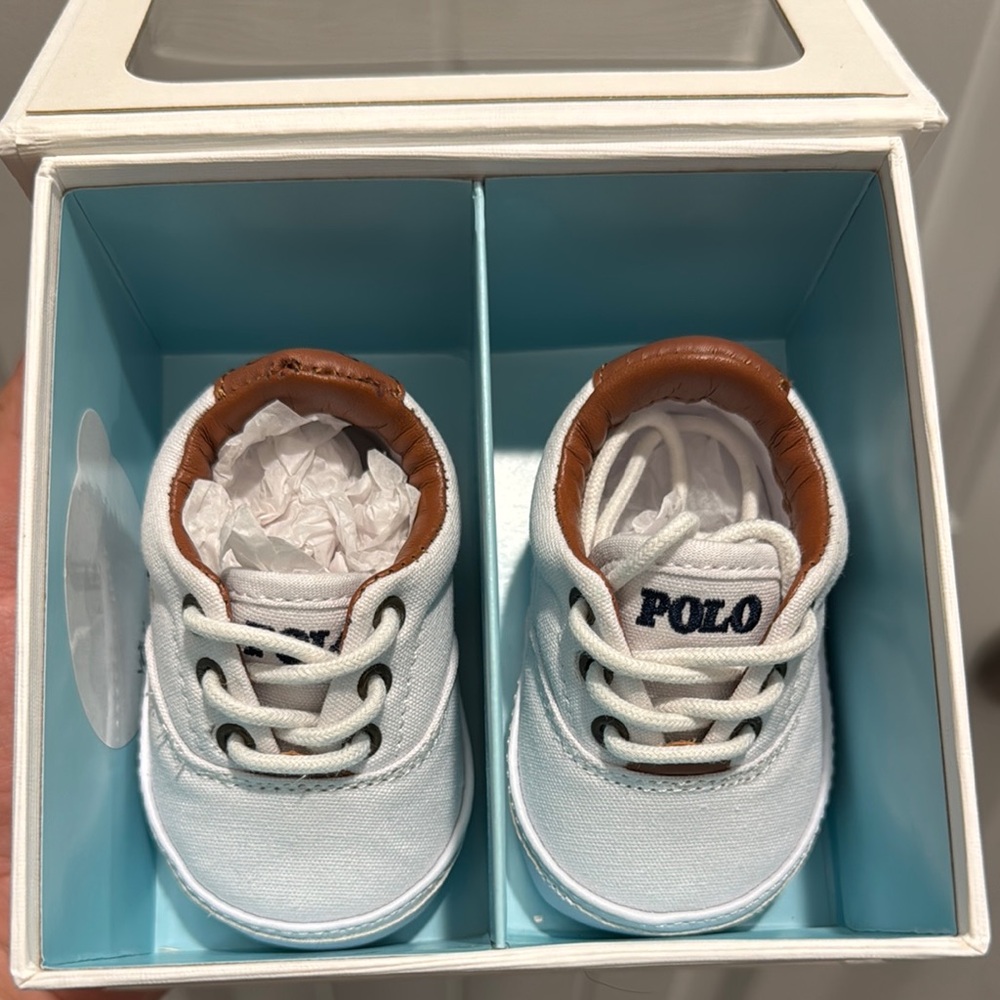 Polo by Ralph Lauren White and Brown Baby Sneakers